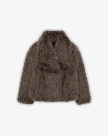 BRAMWELL FAUX FUR COAT - BROWN