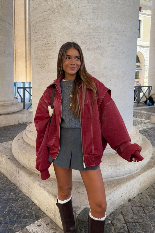 AMBERLY BOMBER JACKET - WINE RED