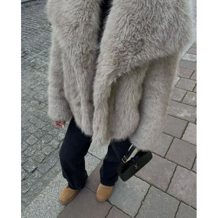 BRAMWELL FAUX FUR COAT - BEIGE GRAY